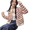 Women's French Chic Striped Knit Cardigan Jacket - Soft, Glutinous, Loose Fit, Zipper, Autumn/Winter 2025 Collection