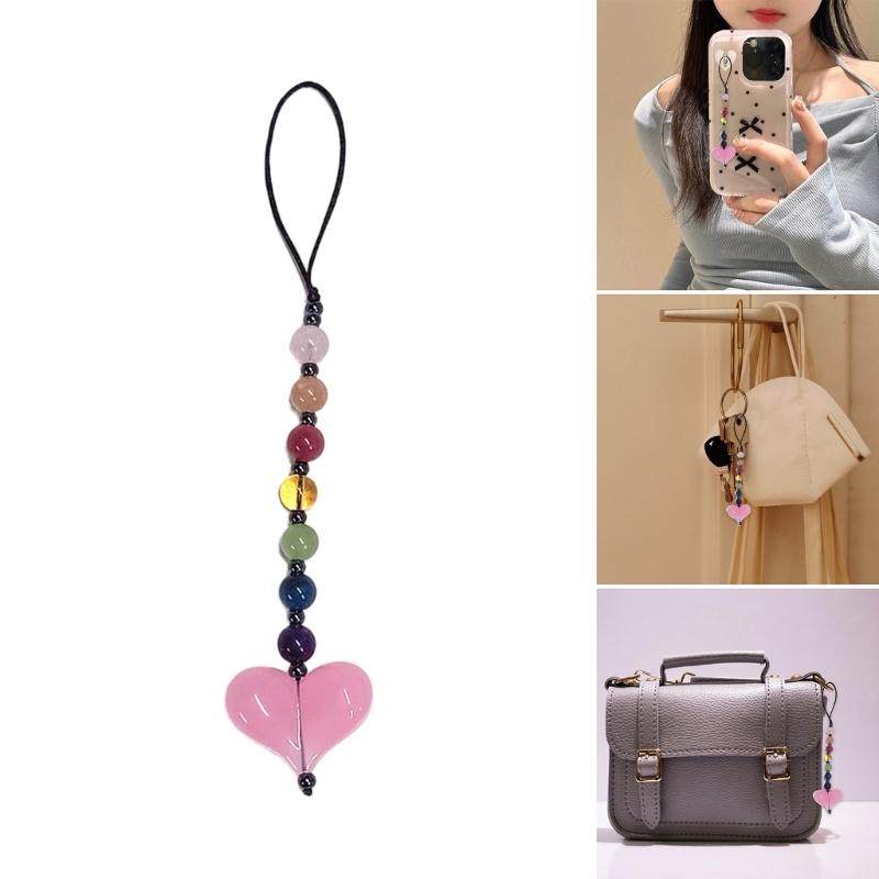 Fashion Heart Bead Keychain Resin Beads Phone Strap Resin Texture for a Modern Look Suitable for Projects and Gifts