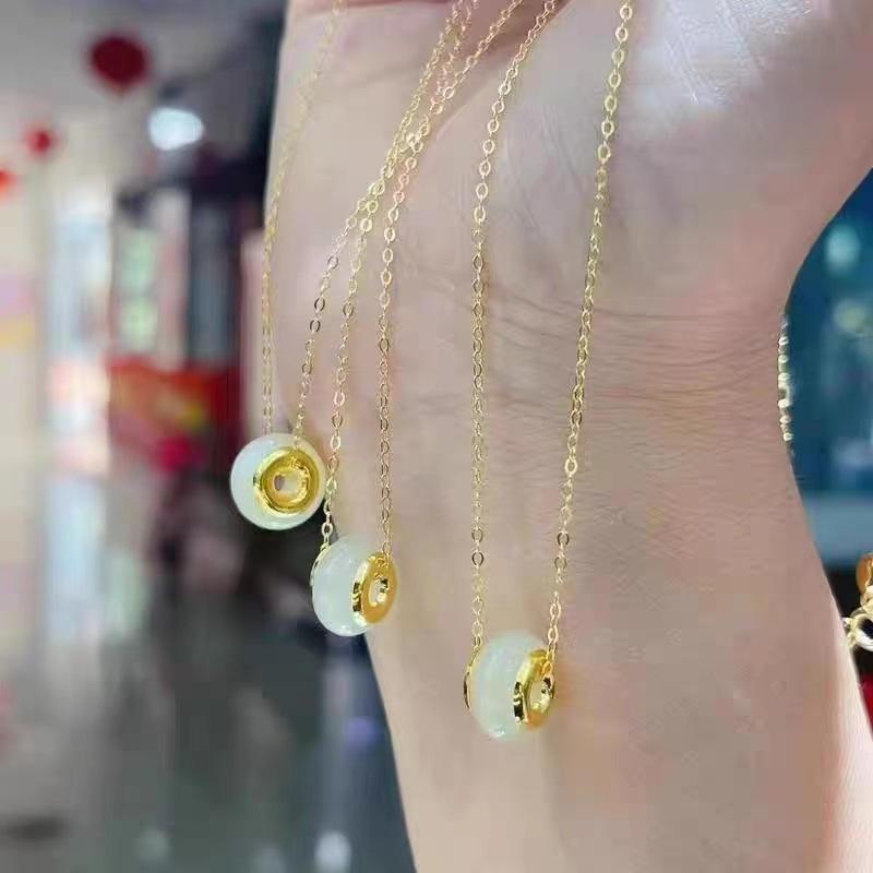Hetian Jade Passepartout Necklace Women'S Simple Premium Versatile Clavicle Chain New Year'S Gift