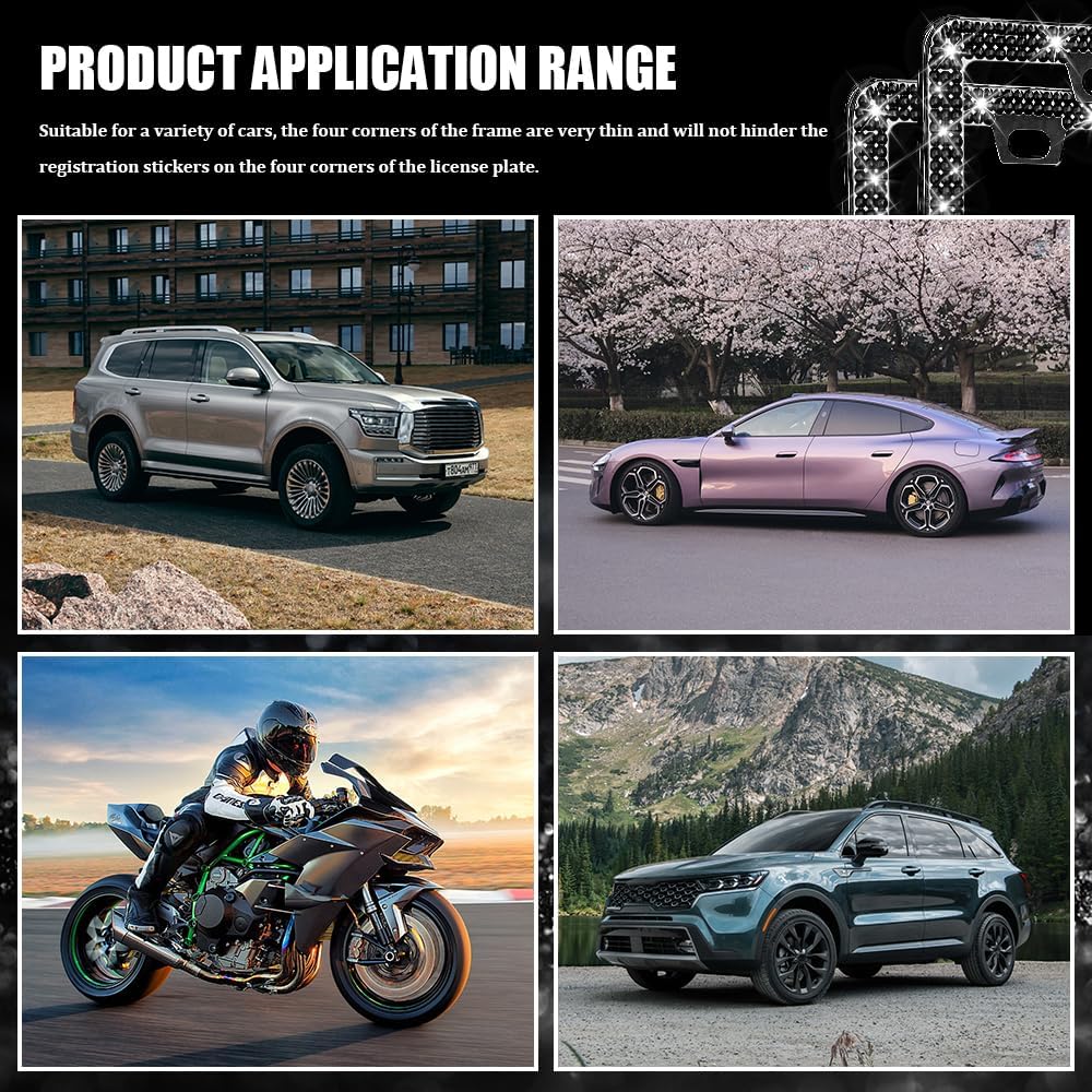 Bling License Plate Frame for Women, License Plate Cover, Sparkly License Plate Frames, Stainless Steel Car Accessories with Diamond Sparkle Glitter