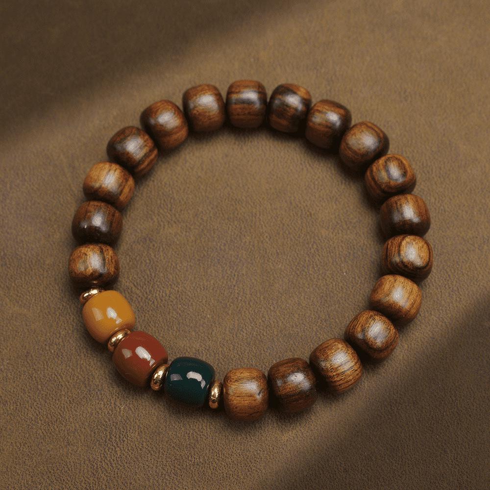 Tricolor Black Pear Sandalwood Cube Bead Bracelet with Ethnic Style