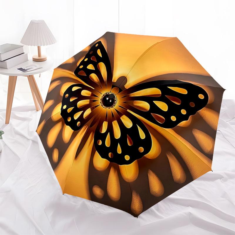 1pc Golden Butterfly Decor Folding Umbrella, Durable, Suitable for Outdoor Activities or Rain, Suitable for Commuting Yy251027091