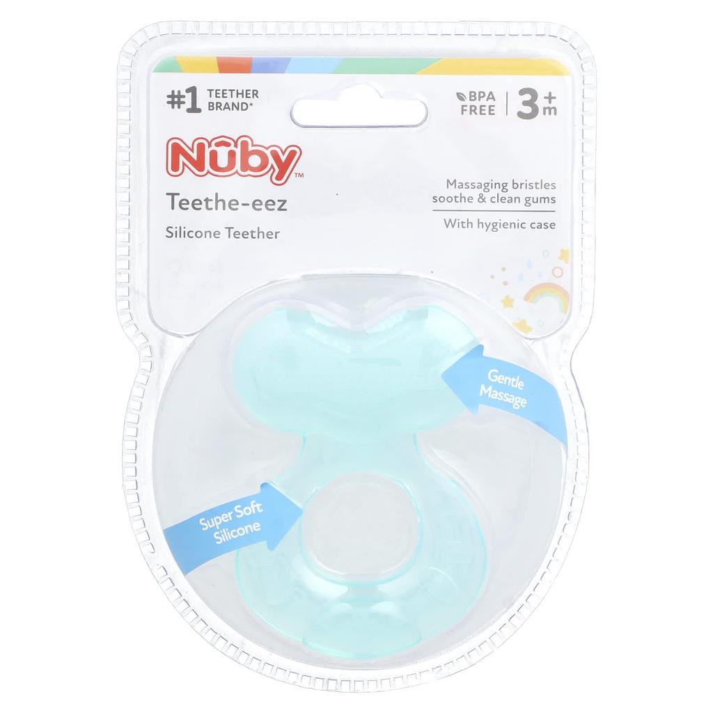 Nuby, silicone tee, Teethe-eez, 3 months or more, aqua, 2-piece set
