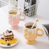 Kreativ Krem Iskrem Kaffekopp med Røreskje Keramisk Kopp Ins Høy Skjønnhet Melkekopp Kvinnelig Husholdningskrus Servise Gave