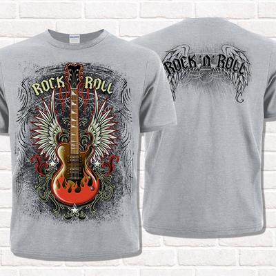 Rock 'n' Roll Grijs T-shirt met Gitaar. Muziekkleding. Rockmode.
