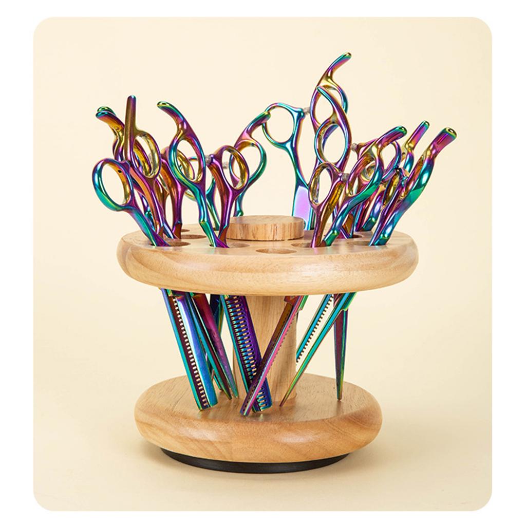 Rubber Wood Rotating Storage Rack Hairdressing Scissors and Comb Multi-Purpose Storage Rack for Home Salon Use