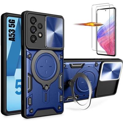 Case - Booling - for Samsung Galaxy A53 5G - Navy Blue - Ring Stand - 2 Tempered Glasses