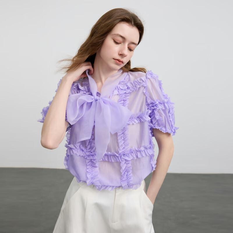 Sancai Summer Lyocell Puff Sleeve V-Neck Pullover Top M