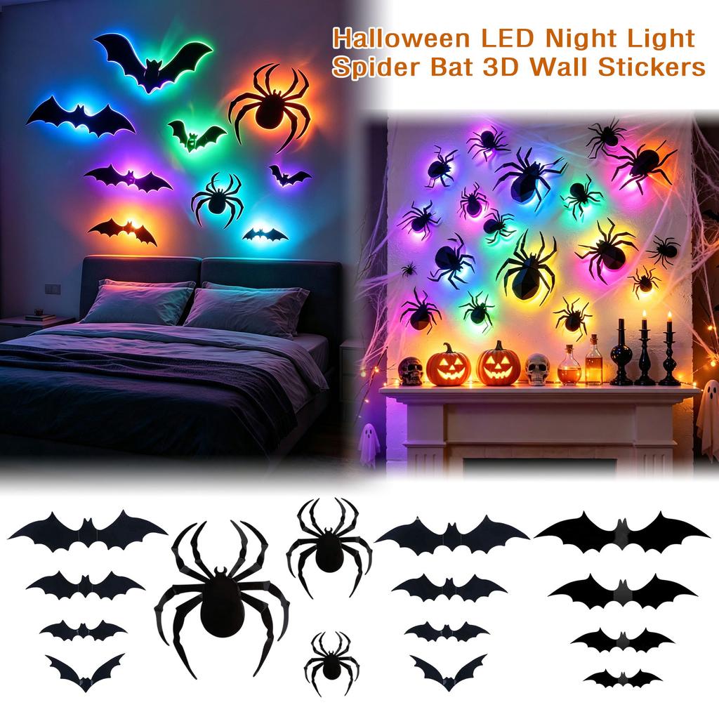 3D Halloween Night Light Wall Sticker with and Design for Bedroom Wall Decor