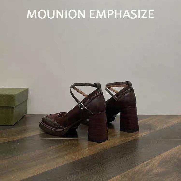 fashion 2024 New Spring Autumn Women Pumps Natural Leather Platforms Loafers Square Toe Buckle Woman Working Casual Shoes