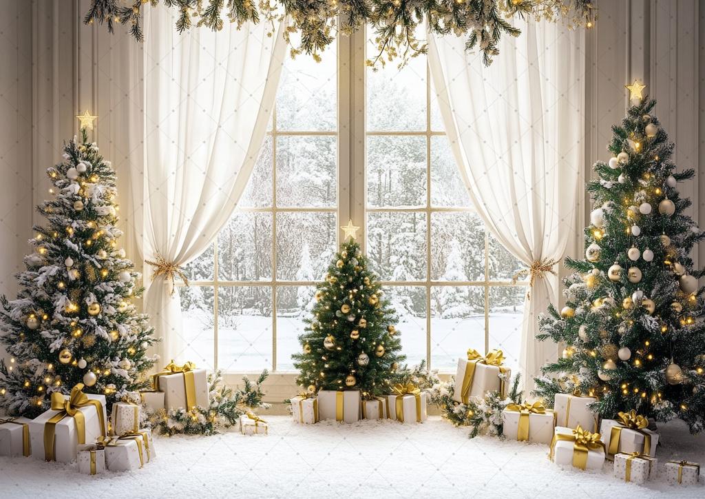 Christmas Home Decoration Background Xmas Tree Toy Gift Winter Window Family Kids Party Christmas Photography Backdrop