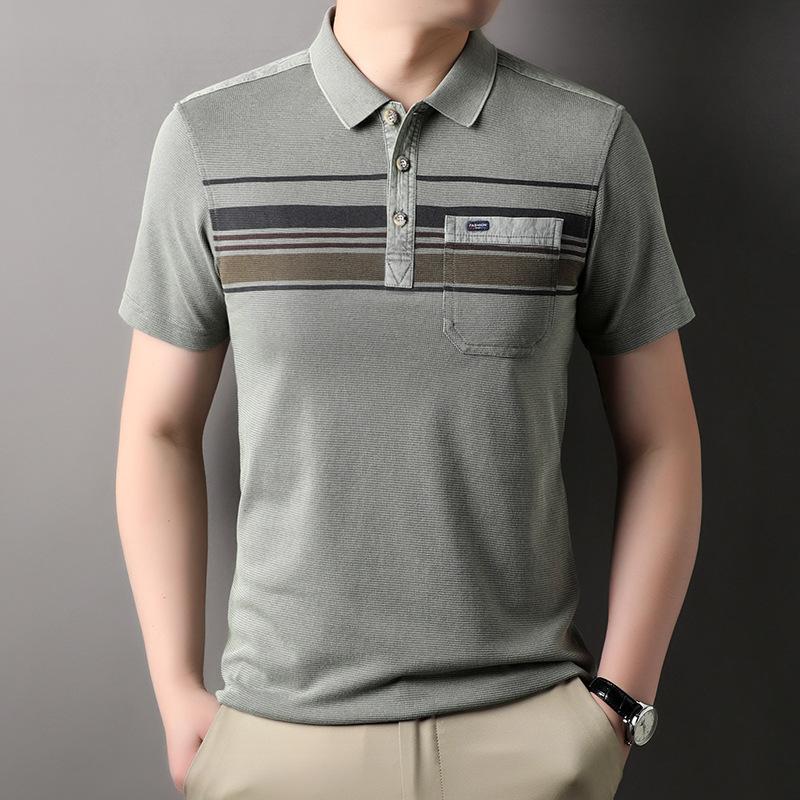 

Рубашка поло, мужская летняя новая полосатая футболка с короткими рукавами, повседневный модный хлопковый мужской топ для молодежи и среднего возраста 3XL