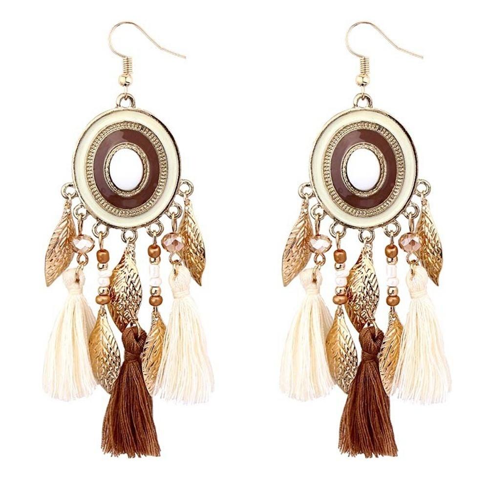 1pair Fashion Bohemian Women Long Leaves Thread Tassels Dangle Hook Earrings Eardrops Jewelry.