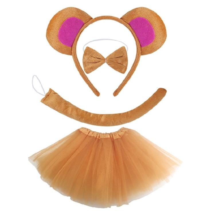 Halloween Monkey Costume Accessories Include Monkey Ear Headband Monkey Tail Bowtie Glove Skirt for Kid Boy Girl Cosplay