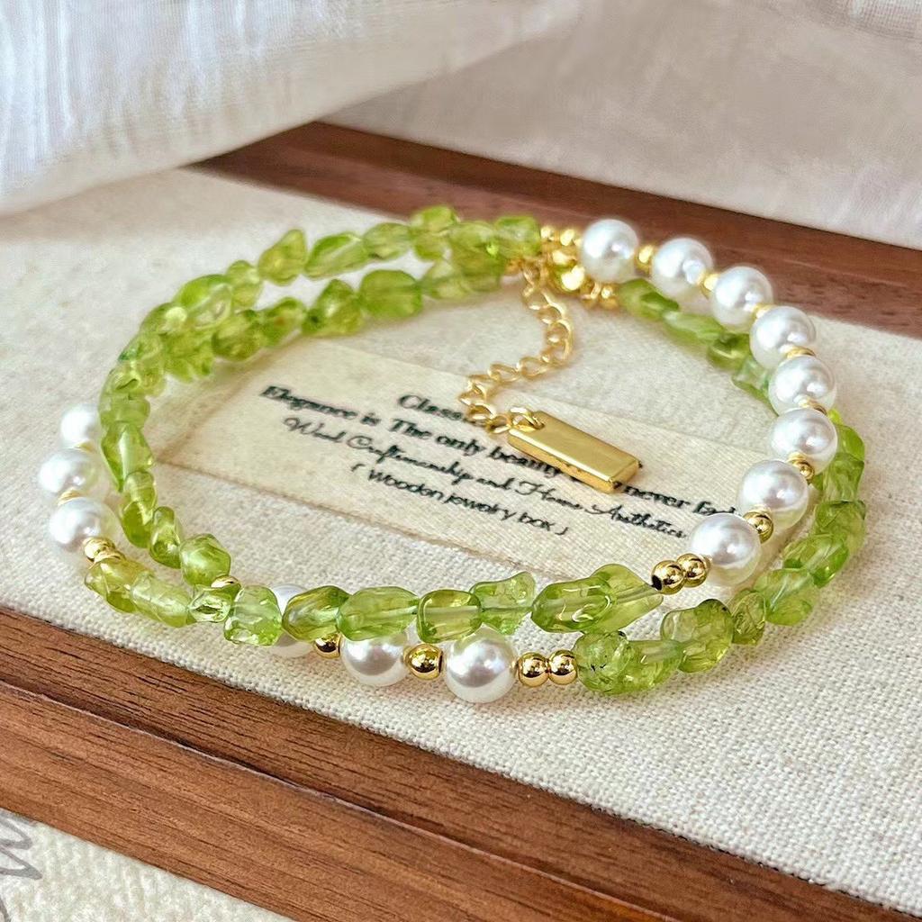 Vintage Natural Peridot Artificial Australian White Pearl Collarbone Chain Necklace