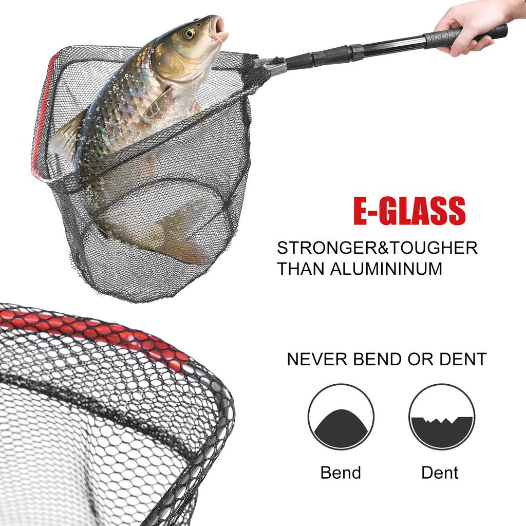 Fishing Landing Net with Telescoping Pole Handle Collapsible Telescopic Fishing Net for Freshwater Saltwater Foldable Nylon Mesh Landing Net