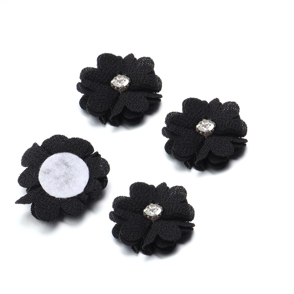 10pcs Colorful Fabric Flower 3.5cm Rhinestone Flower Core Pearl Hemp Flower Applique For DIY Clothing Sewing Headwear Decoration