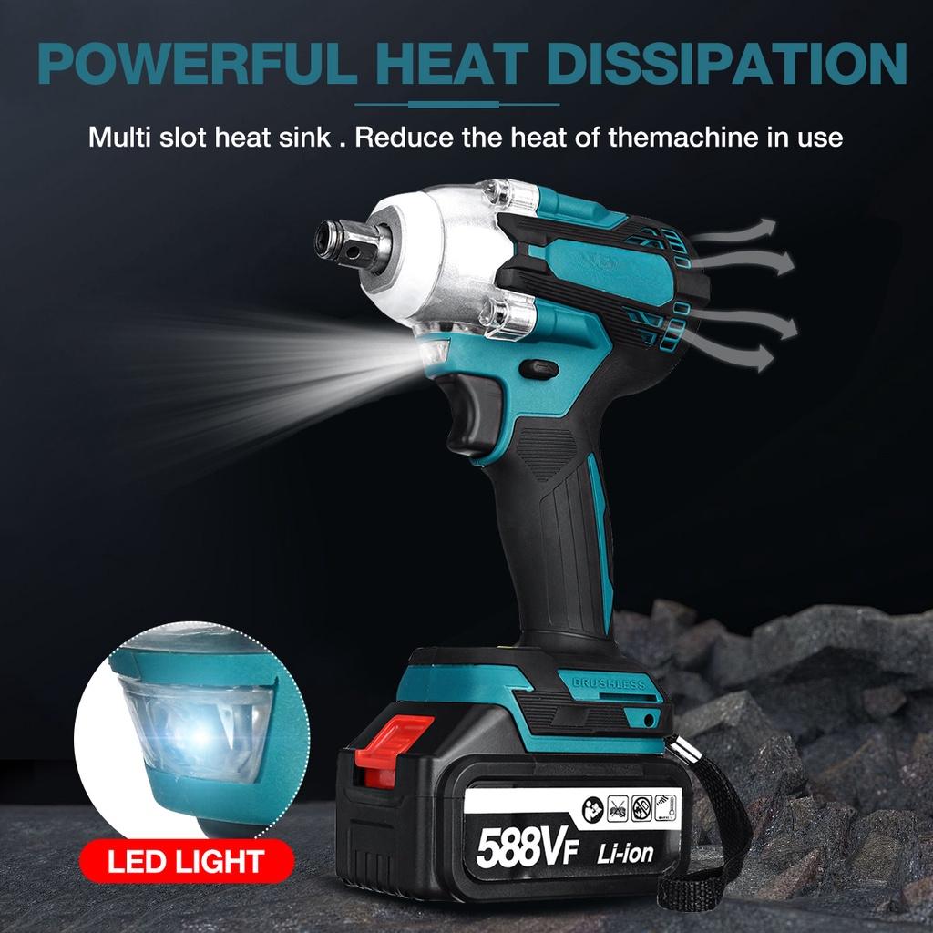 588V Upgrade 4 Speed Cordless Brushless Electric Impact Wrench 1/2inches Rechargeable Wrench Power Tools with 1/2PCS Battery