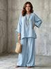 European & American Style Women's Cotton Linen Blend Shirt and Wide Leg Pants Set
