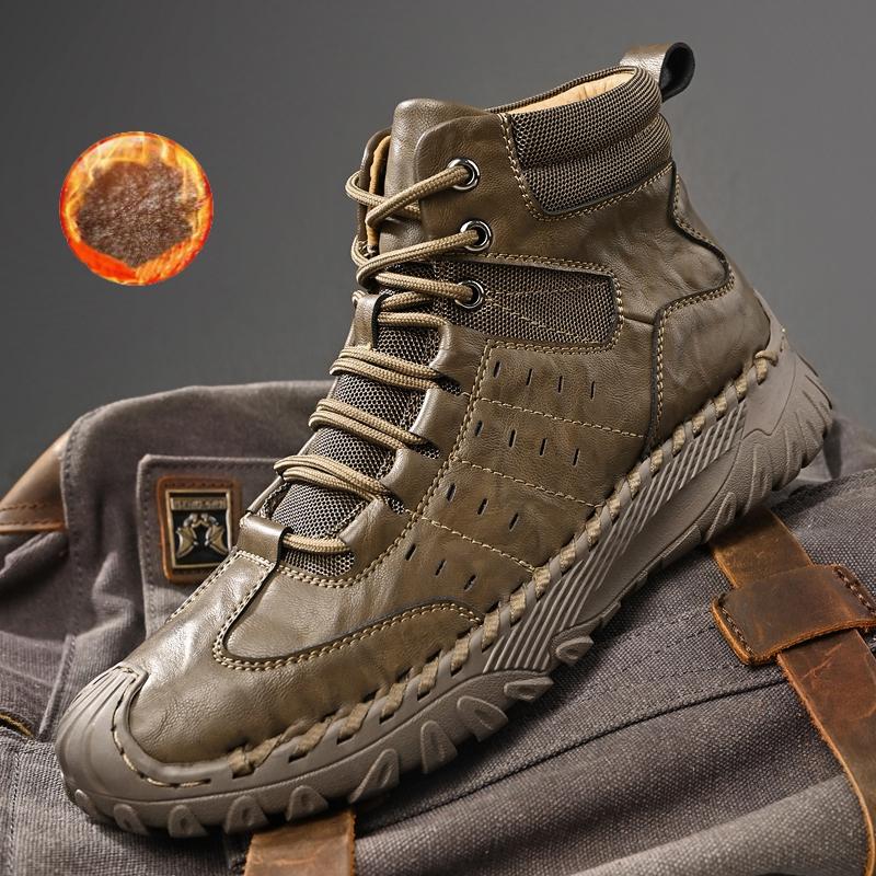 Fashion Golden Sapling Big Size Man Fashion Combat Boots Winter Thicken Warm Plush Men Ankle Boot Flat Shoes Leather Leisure Short Botas