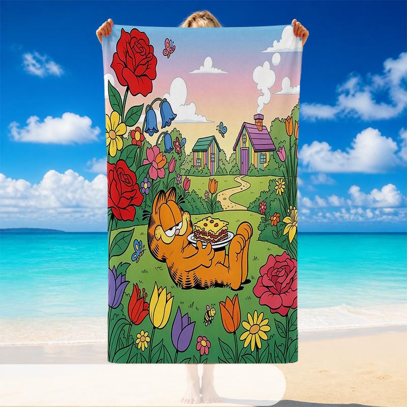 Quick Dry Beach Towel Garfield Cartoon Pattern, Lightweight Absorbent Towel for Pool Beach Vacation Use