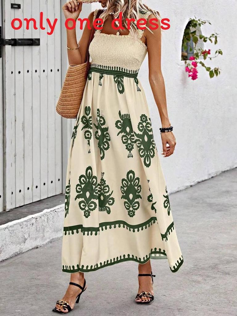 Womens Floral Print Cotton Polyester Sleeveless Maxi Dress For Beach Vacation Wear