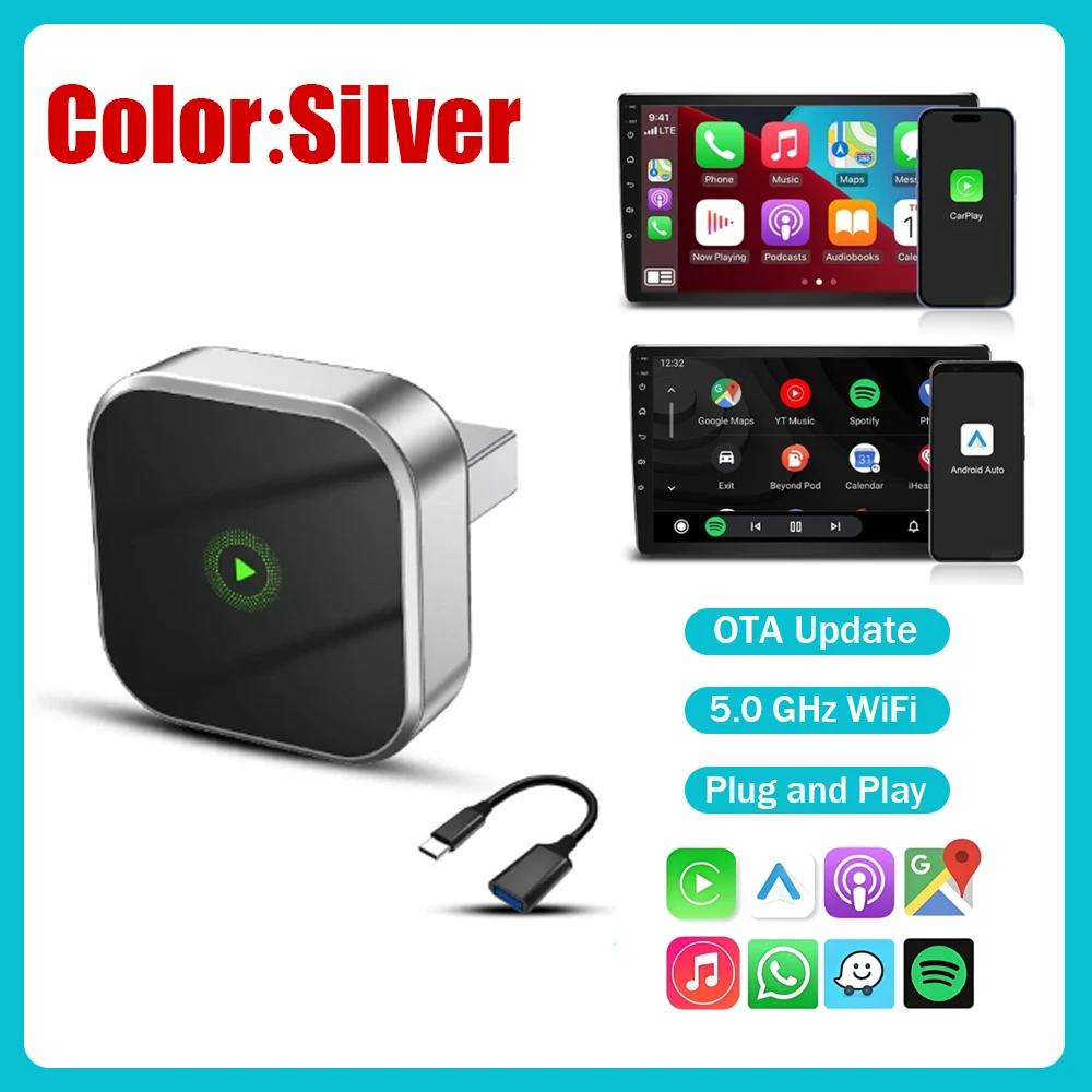 2IN1 Car AI Box Wired To Wireless Carplay Plug & Play WiFi 5.8GHz Bluetooth 5.0 Smart Dongle Android Auto Mini Adapter