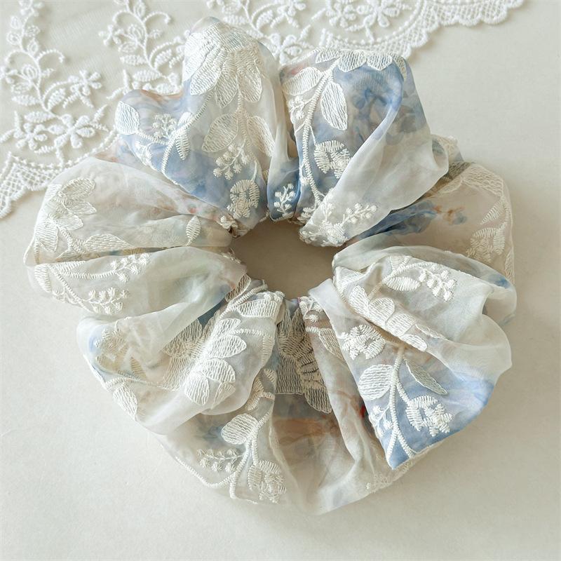 

Translucent Embroidery Flower Hair Ties Sheer Aesthetic Floral Scrunchies Romantic Bride Maid Hair Jewelry For Women синий