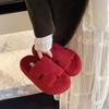 2025 Versatile Font Flat-bottomed Lazy Hair Trawling Niche New H Autumn and Winter Head Casual Fluffy Slippers Female Red Square