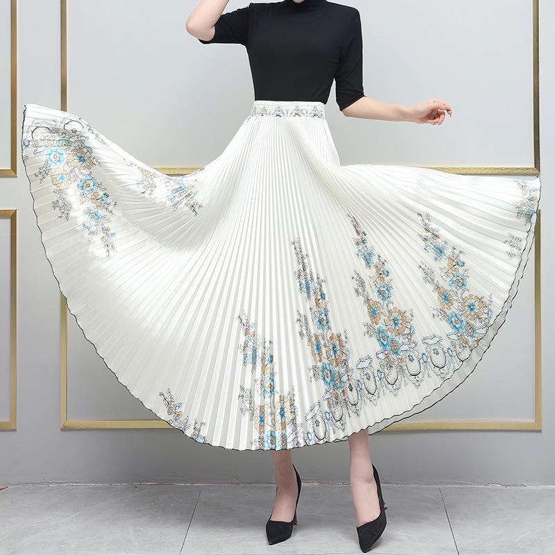 

Жіноча плісирована міді-спідниця з високою посадкою, схожа на шовк, для жінок середнього та похилого віку – Ідеально підходить для весняних, літніх та осінніх танців або повсякденного носіння One size