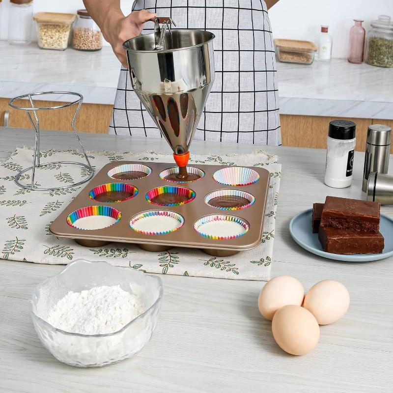 1200Ml Stainless Steel Funnel Dispenser With Rack Cupcake Pancake Batter Maker Octopus Fish Ball Home Kitchen Baking Goods Tools
