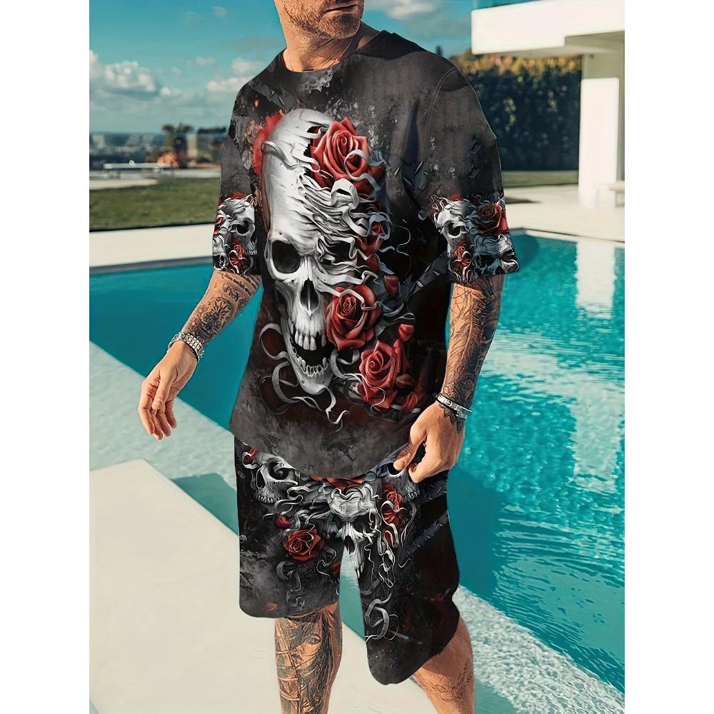 Goth Horror Skull 3D Print Punk T-Shirt Shorts 2 Piece Hip Hop Men Women's Fashion Streetwear Casual T-Shirt O-Neck Hot-selling