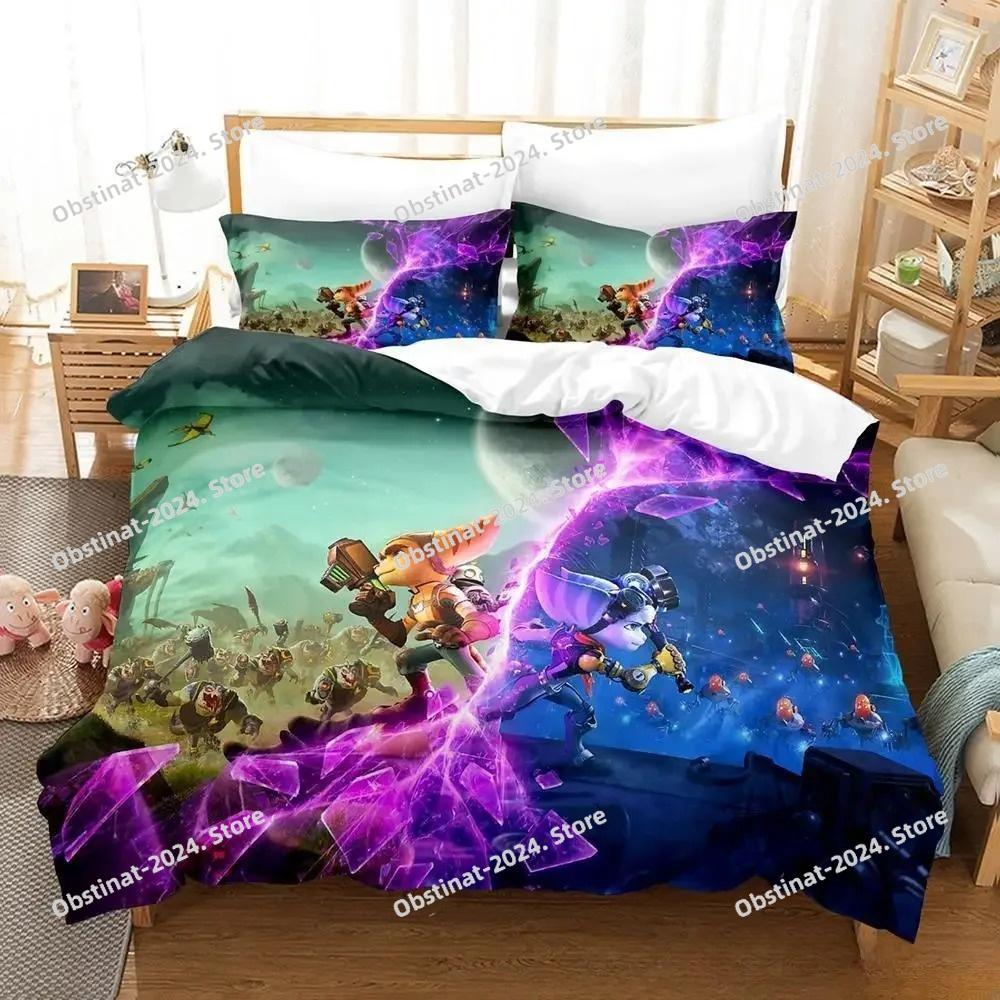 Set Biancheria da Letto 3D Gioco Ratchet & Clank Rift Apart Set Letto Stampato Copripiumino Lenzuolo Federa Letto Trapunta Morbida Matrimoniale Queen King Size