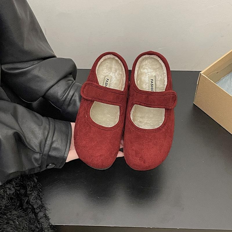 Designové Vintage Teplé Dámské Boty Mary Jane Módní Mělké Baleríny Stručné Bavlněné Boty s Měkkou Podrážkou