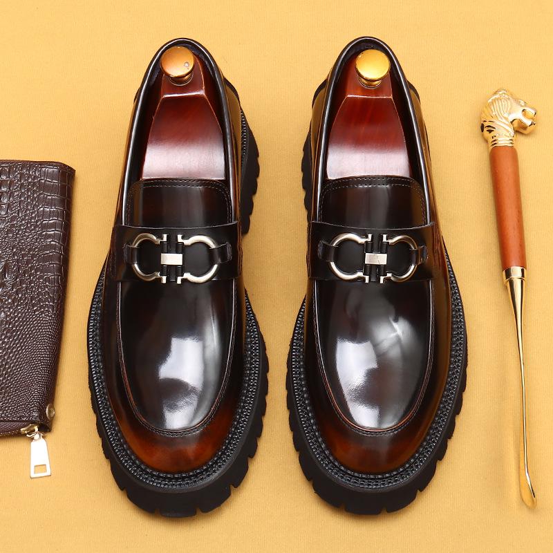 Men's Patent Leather Loafers: British Style, Business Casual, Double Thick Sole.