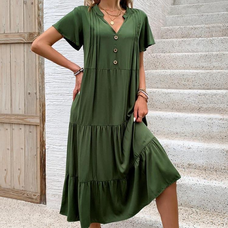 Women s High Waist Solid Color Autumn Winter Lace Up Pleated Long Short Dress Elegant Temperament S зелёный