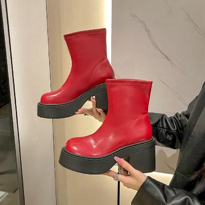 Botas De Mujer 2024 Winter Padded Cotton Boots Waterproof Platform Thick High Heel Back Zip Short Boots Versatile Shoes Women