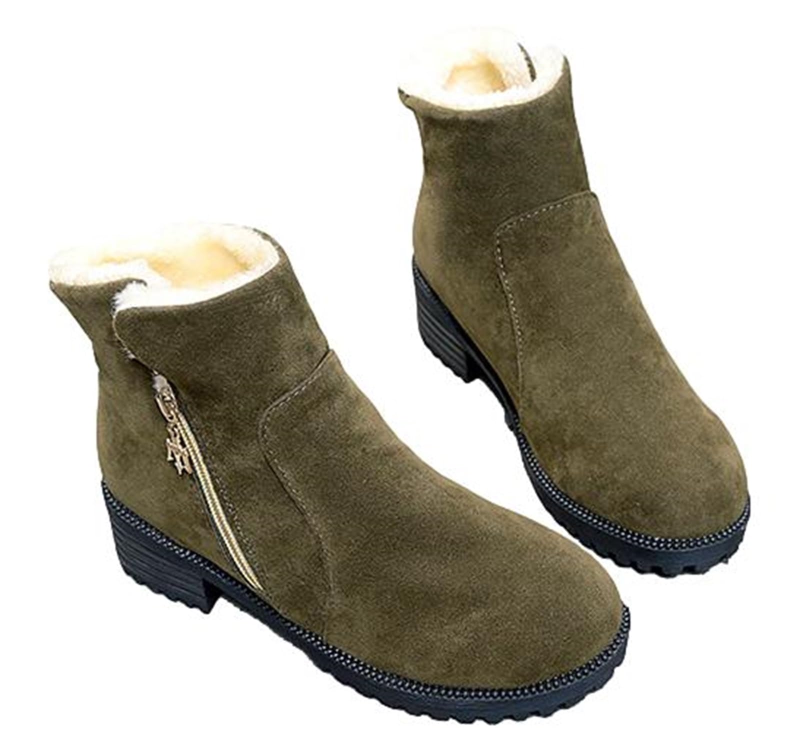 

1/2plus Women s Ankle-Length Side Zipper Suede Boots for Winter Warmth and Warmth (Green, Size 24.0 cm)