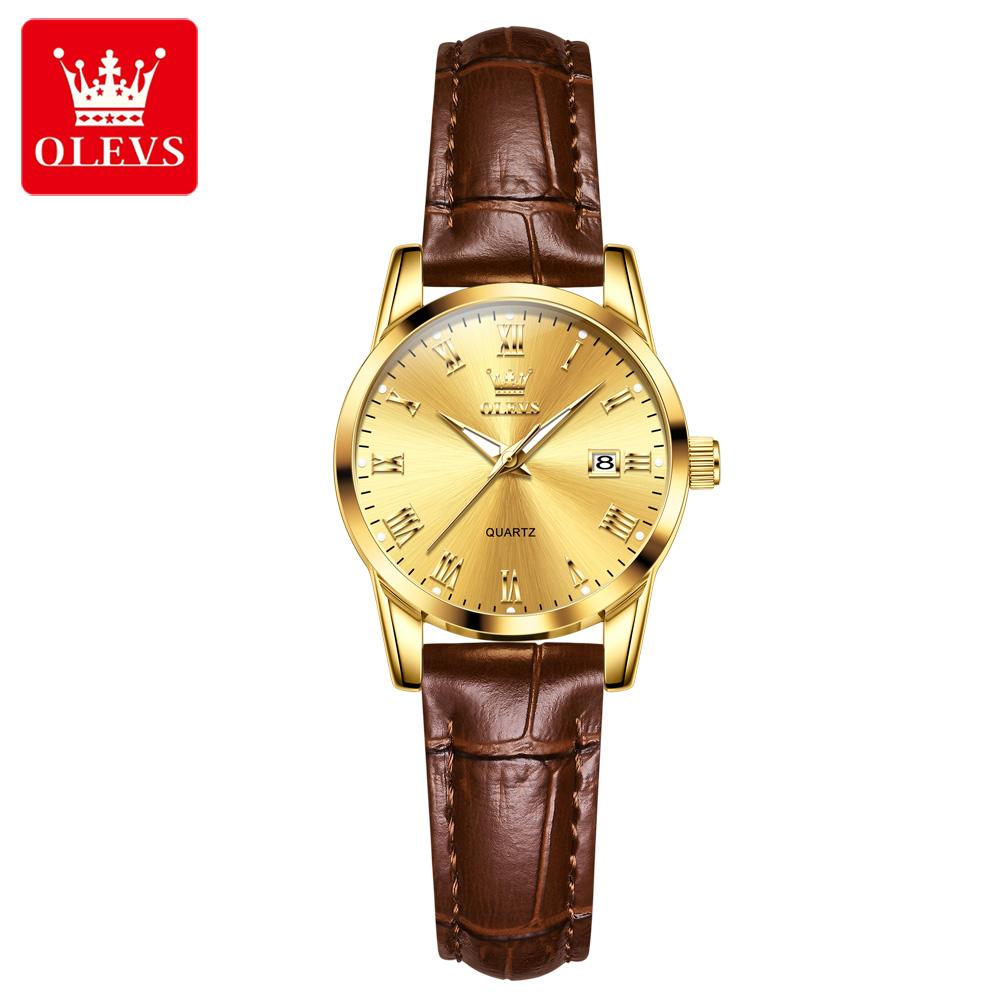 OLEVS 5892 Quartz Watches for Women Elegant Leather Strap Classic Dual Calendar Simple Waterproof Luminous Business Ladies Watch