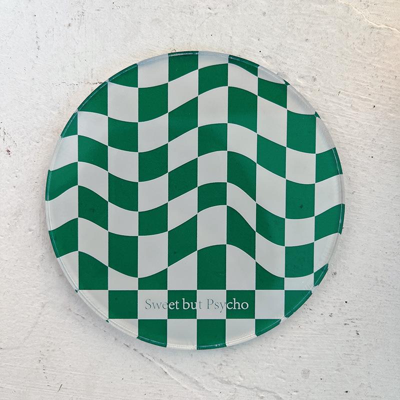 Retro Checkered Pattern Coaster ,round Acrylic Anti-slip Cup Pad Dining Table Placemat Cafe Decor ,Coffee Mug Cup Coasters Pad