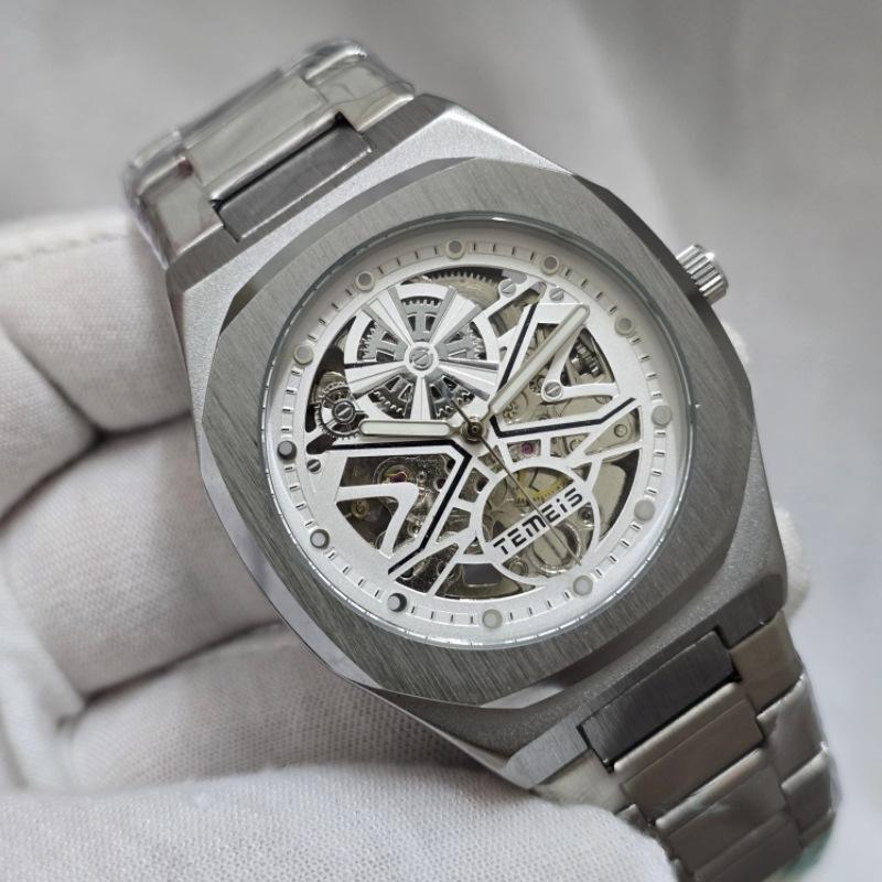 Temeis Men S Mechanical Watch Hollow Automatic Tourbillon Steel Belt Luminous Waterproof Business Fashion Men S Watch
