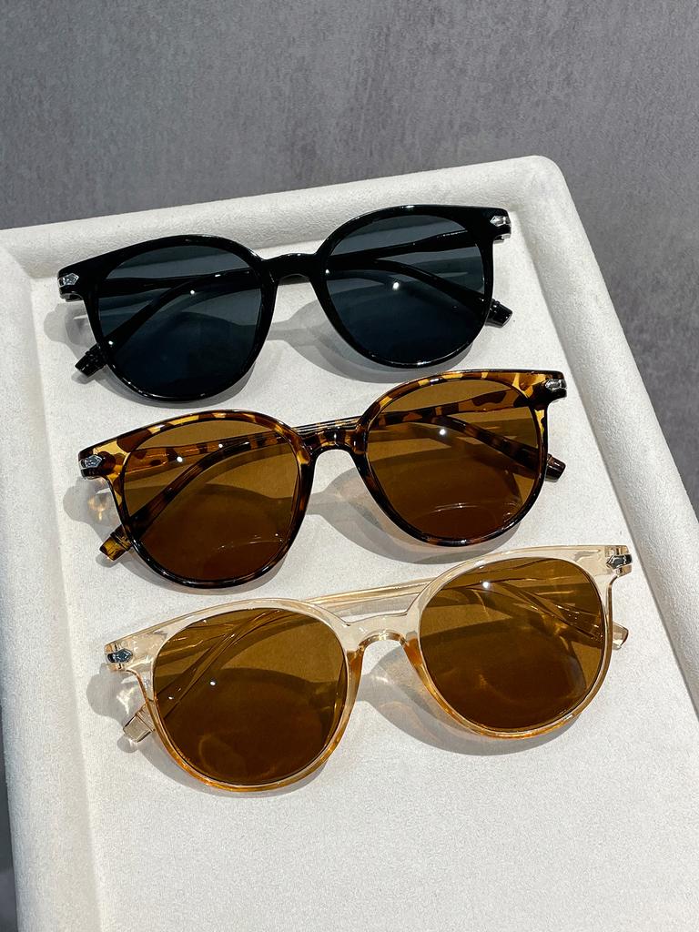 3PCS Classic Round Frame Sunglasses Sweet Cute Photography Essential Sun Protection Glasses Outdoor Vacation Travel Shades