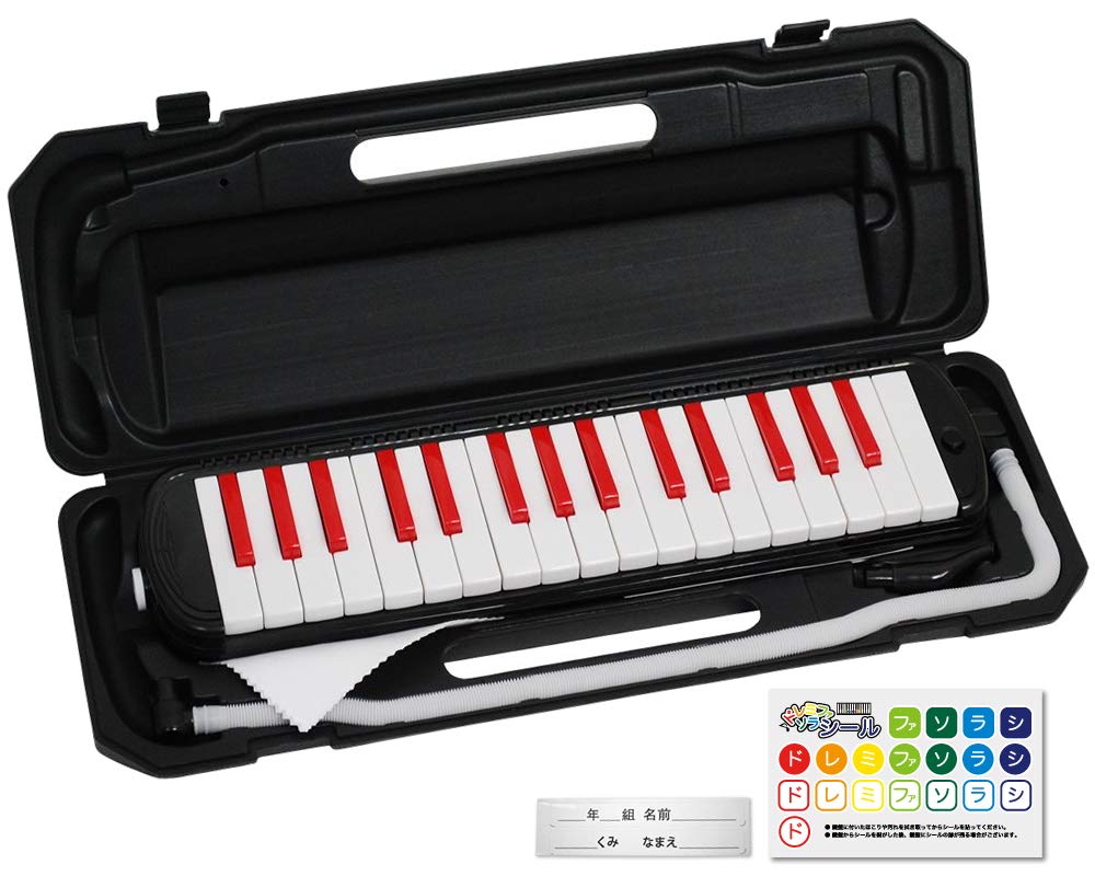 KC Kyoritz Melody Piano Melody and Name 32-Key Harmonica, Black/Red, P3001-32K/BKRD (Includes Do-Re-Mi Labels, Cloth, Stickers)