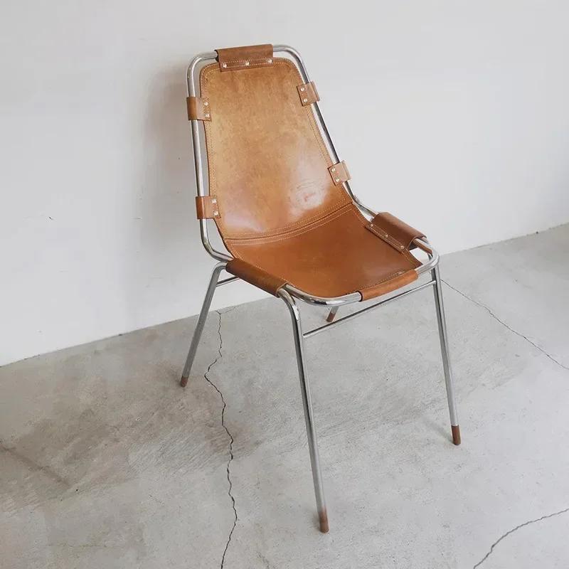 Medieval Italian First Layer Leather Ins Dining Chair Industrial Style Design Backrest Guest House Vintage Chair