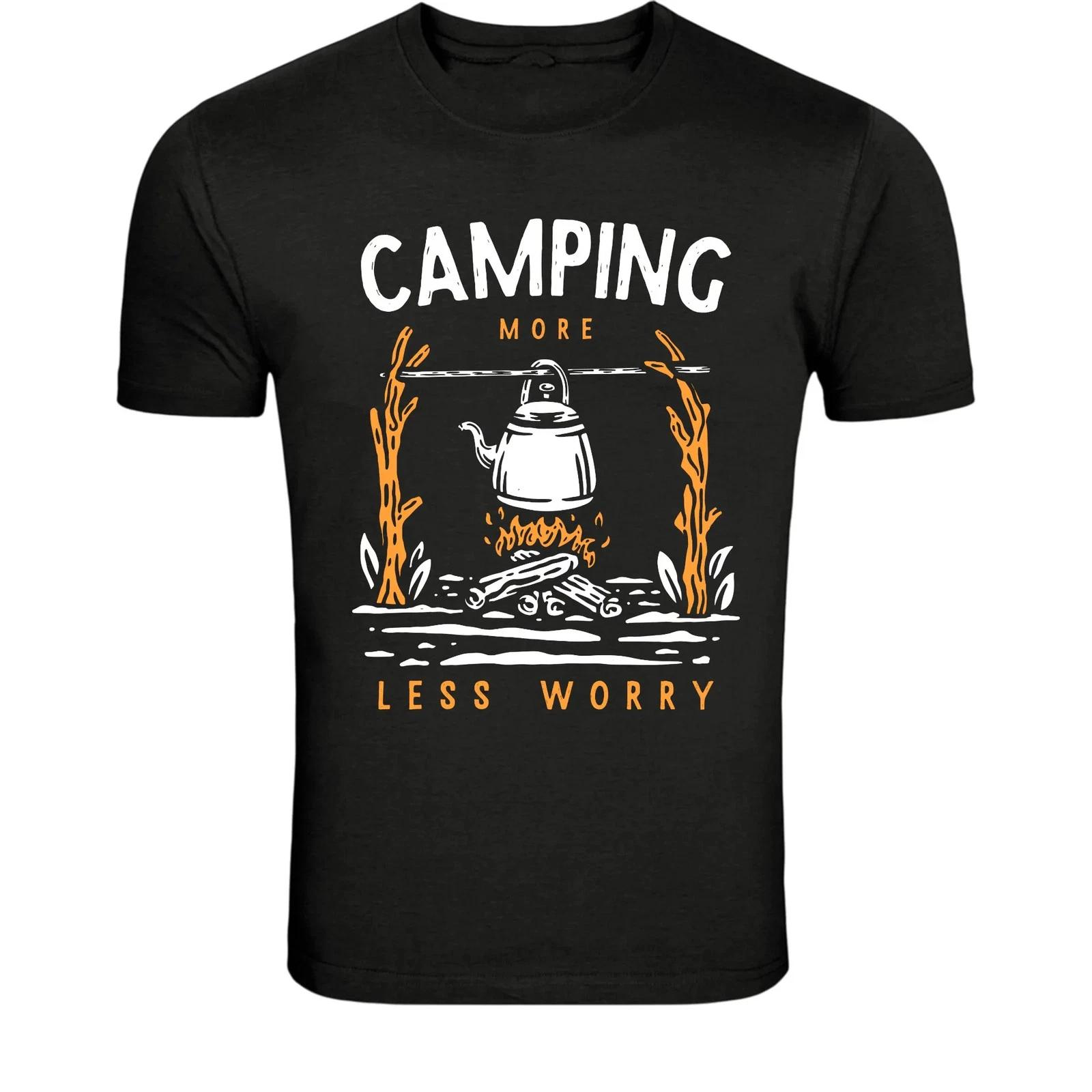 Camping More Less Worry Campfire T-Shirt - Outdoor Camper Hiking 4XL