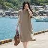 Slimming Solid Midi [GEMAKA] Women's Loose-Fit Dress, Figure-Flattering, T-Shirt Dress, Casual, Stylish, Simple, Breathable, Lightweight, Color,