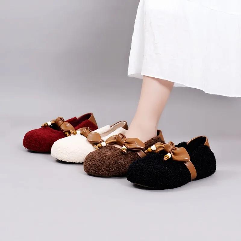 Fluffy Shoes Women 2026 Autumn and Winter New Casual Flat Shoes Mary Jane Female Slip-on Lazy Retro Loafers Women