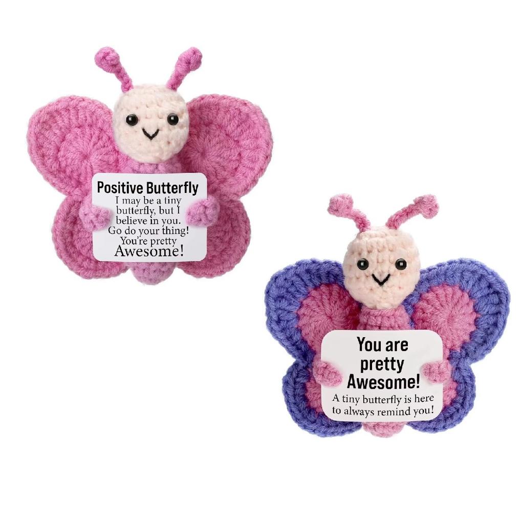 Positive Crochet Butterfly Gift for Women, Mini Handmade Emotional Support Plush for Friends, Girls, Teachers Birthday Christmas