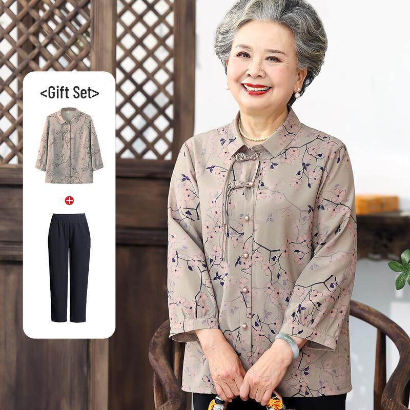 Elegant Retro Summer Lapel Blouse for Senior Women 3XL