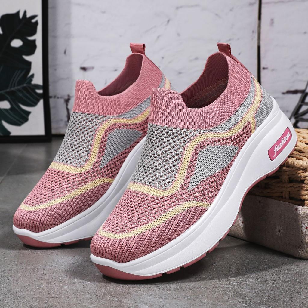 Unisex Shoes Casual Style Heightening Shoes New Fly-woven Breathable Platform Mesh Shoes